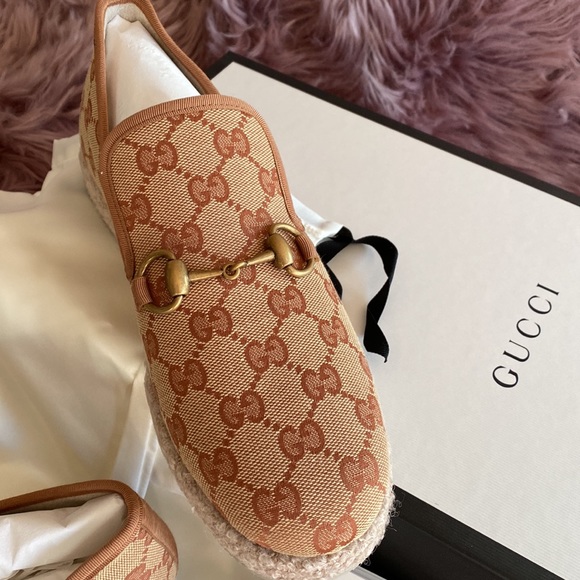 NWT GUCCI logo espadrilles moccasins with horsebit buckle size 37 - Picture 2 of 12